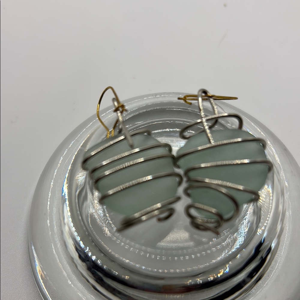 Elegant Aqua Beach Glass Wire-Wrapped Earrings